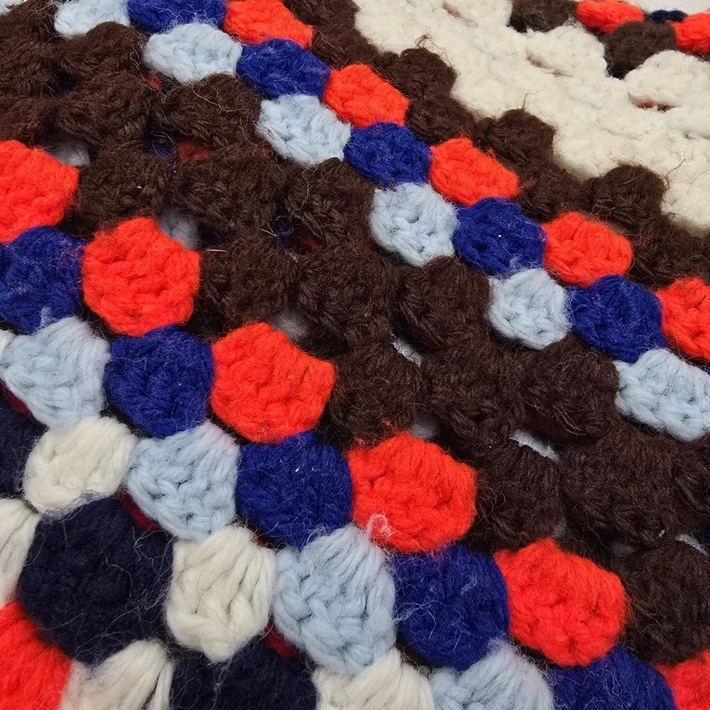 Afghan Throw Granny Square Blanket‎ Vintage Handmade Crochet 64 x 54 Cottagecore
